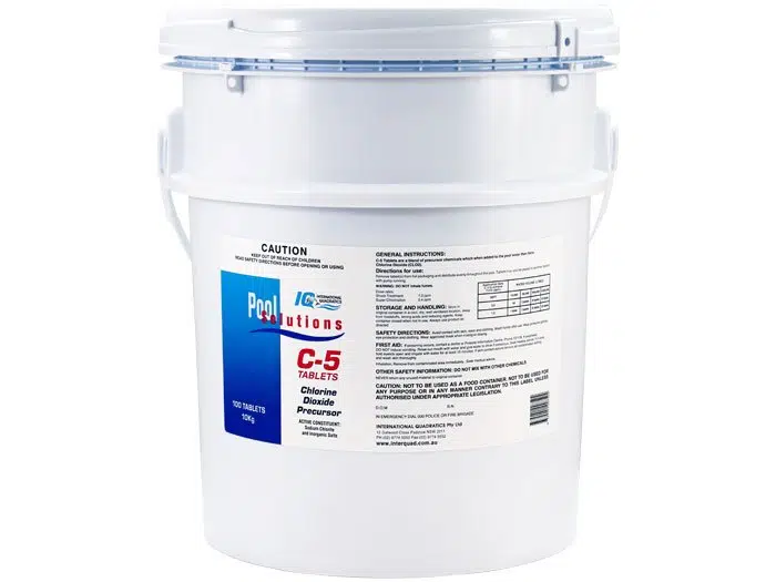 C-5 pool tablets for safe water sanitation, APVMA approved.